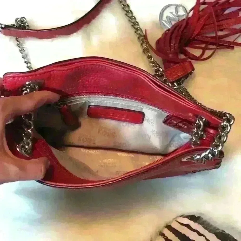 Michael Kors Red Chain Carry Small Leather Bag